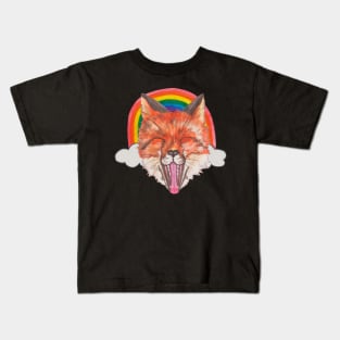 Fox face with rainbow and clouds Kids T-Shirt